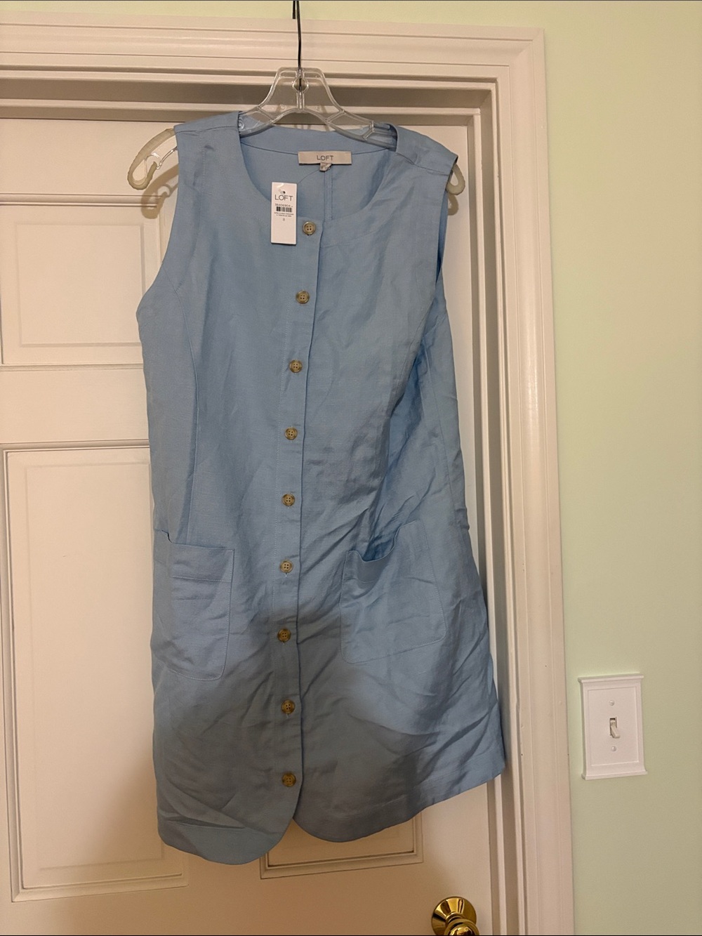 LOFT Sleeveless Button-Front Sky Blue Shift Dress